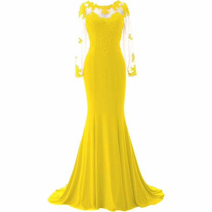 Women Mermaid Lace Evening Gown Long Sleeves Mother of The Bride Dress Formal Prom Dress