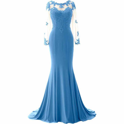 Women Mermaid Lace Evening Gown Long Sleeves Mother of The Bride Dress Formal Prom Dress