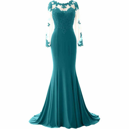 Women Mermaid Lace Evening Gown Long Sleeves Mother of The Bride Dress Formal Prom Dress