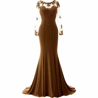 Women Mermaid Lace Evening Gown Long Sleeves Mother of The Bride Dress Formal Prom Dress