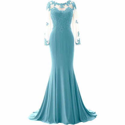 Women Mermaid Lace Evening Gown Long Sleeves Mother of The Bride Dress Formal Prom Dress
