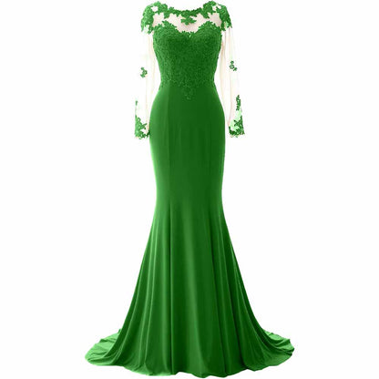 Women Mermaid Lace Evening Gown Long Sleeves Mother of The Bride Dress Formal Prom Dress