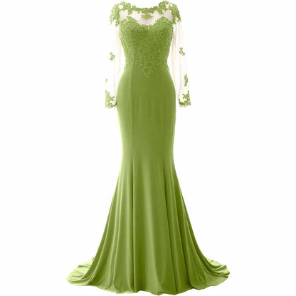 Women Mermaid Lace Evening Gown Long Sleeves Mother of The Bride Dress Formal Prom Dress