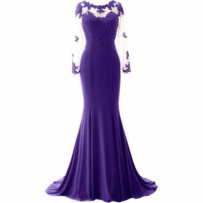 Women Mermaid Lace Evening Gown Long Sleeves Mother of The Bride Dress Formal Prom Dress