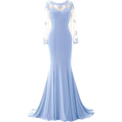 Women Mermaid Lace Evening Gown Long Sleeves Mother of The Bride Dress Formal Prom Dress