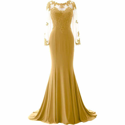 Women Mermaid Lace Evening Gown Long Sleeves Mother of The Bride Dress Formal Prom Dress