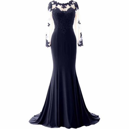 Women Mermaid Lace Evening Gown Long Sleeves Mother of The Bride Dress Formal Prom Dress