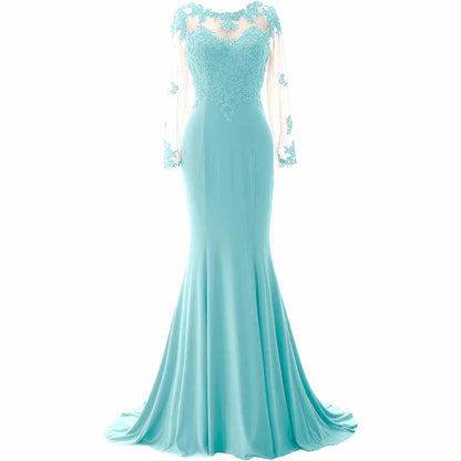 Women Mermaid Lace Evening Gown Long Sleeves Mother of The Bride Dress Formal Prom Dress