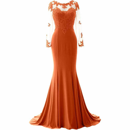 Women Mermaid Lace Evening Gown Long Sleeves Mother of The Bride Dress Formal Prom Dress