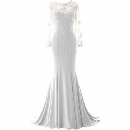 Women Mermaid Lace Evening Gown Long Sleeves Mother of The Bride Dress Formal Prom Dress