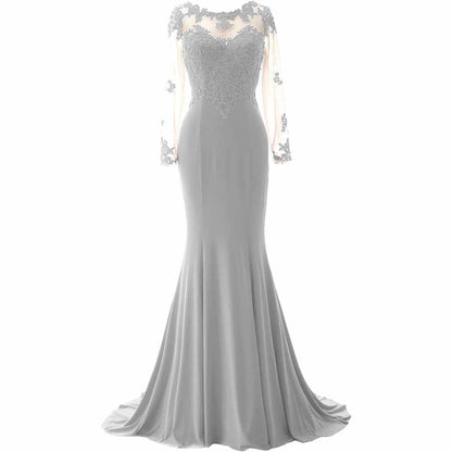 Women Mermaid Lace Evening Gown Long Sleeves Mother of The Bride Dress Formal Prom Dress
