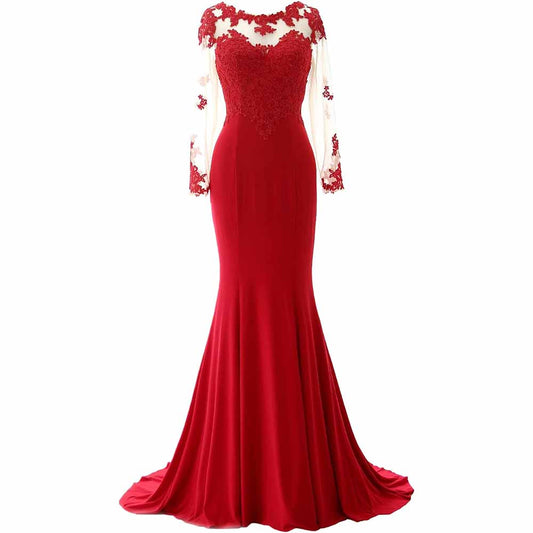Women Mermaid Lace Evening Gown Long Sleeves Mother of The Bride Dress Formal Prom Dress