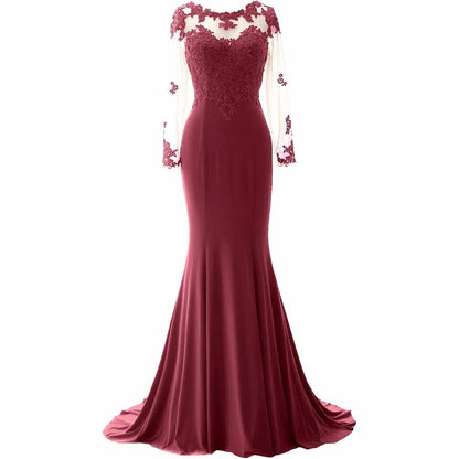 Women Mermaid Lace Evening Gown Long Sleeves Mother of The Bride Dress Formal Prom Dress