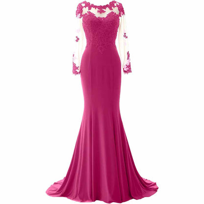 Women Mermaid Lace Evening Gown Long Sleeves Mother of The Bride Dress Formal Prom Dress