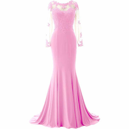 Women Mermaid Lace Evening Gown Long Sleeves Mother of The Bride Dress Formal Prom Dress