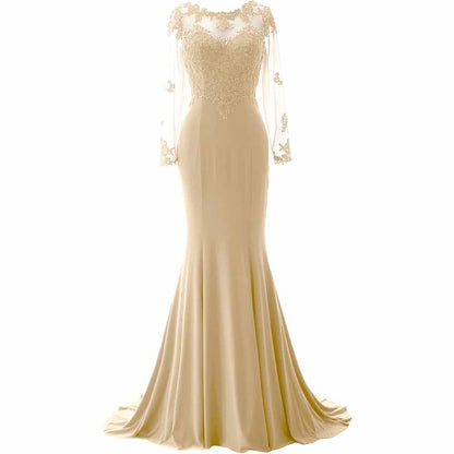Women Mermaid Lace Evening Gown Long Sleeves Mother of The Bride Dress Formal Prom Dress