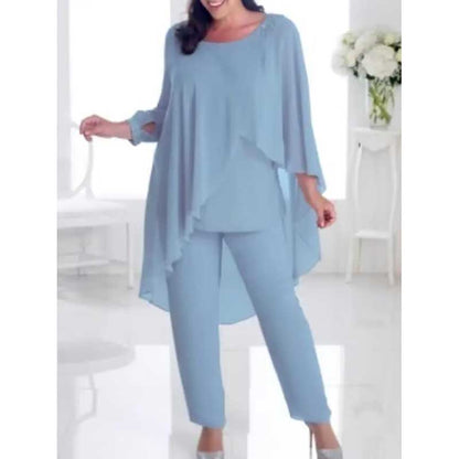 2Pcs Mother of The Bride Pant Suit with Cloak Beaded Formal Evening Outfit Set