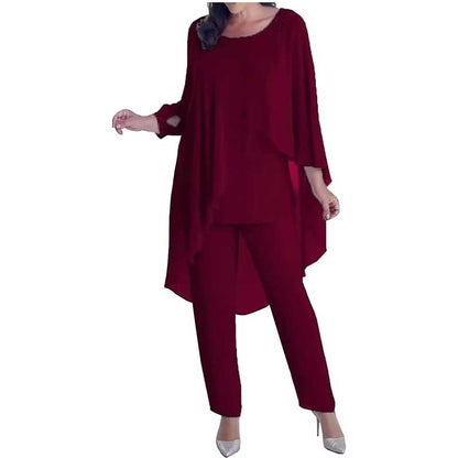 2Pcs Mother of The Bride Pant Suit with Cloak Beaded Formal Evening Outfit Set