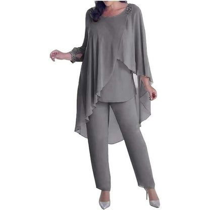 2Pcs Mother of The Bride Pant Suit with Cloak Beaded Formal Evening Outfit Set