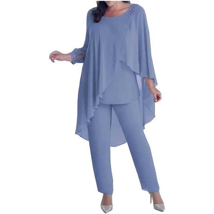 2Pcs Mother of The Bride Pant Suit with Cloak Beaded Formal Evening Outfit Set