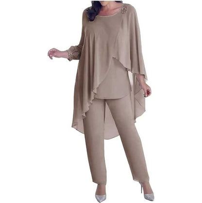 2Pcs Mother of The Bride Pant Suit with Cloak Beaded Formal Evening Outfit Set