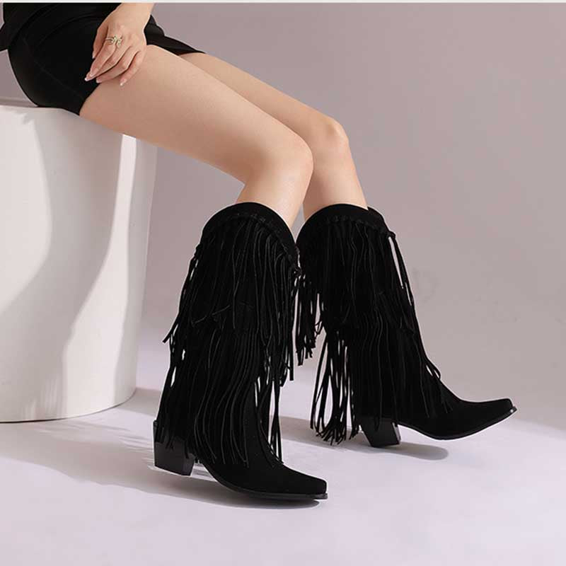 Women's Suede Cowboy Boots With Fringe