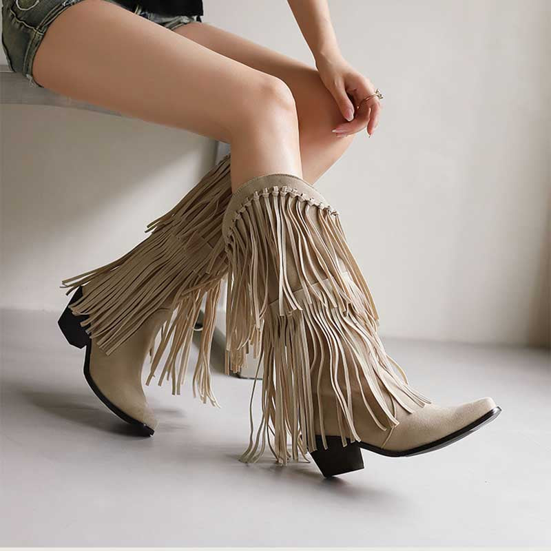 Women's Suede Cowboy Boots With Fringe