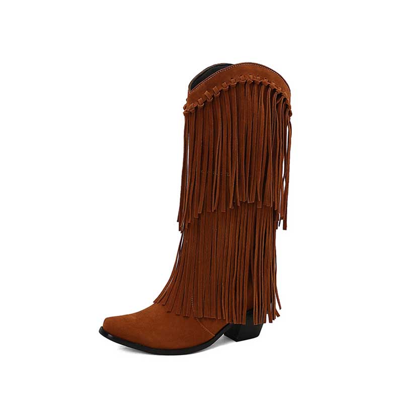 Women's Suede Cowboy Boots With Fringe