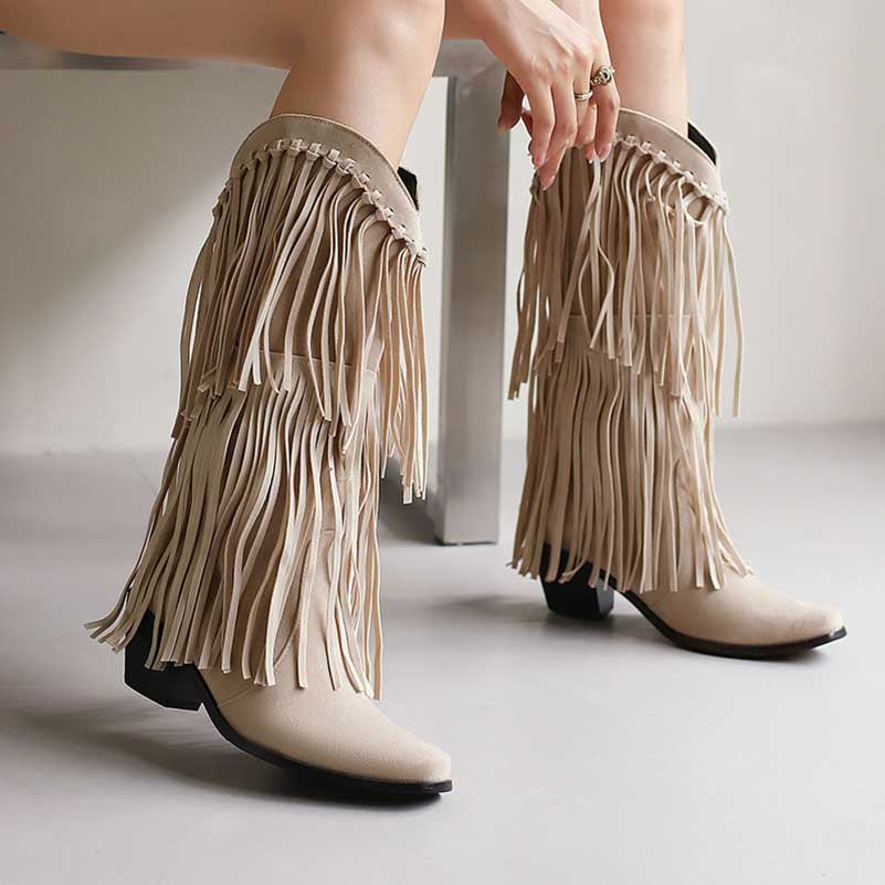 Women's Suede Cowboy Boots With Fringe