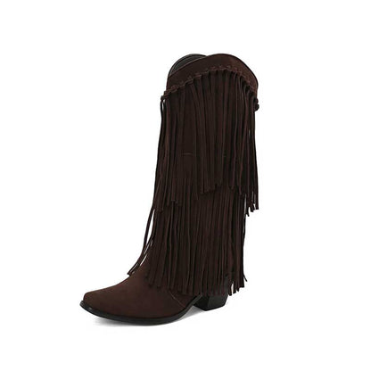 Women's Suede Cowboy Boots With Fringe