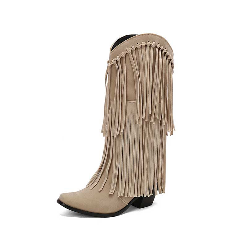 Women's Suede Cowboy Boots With Fringe