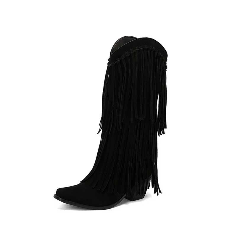 Women's Suede Cowboy Boots With Fringe