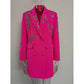 Women Sparkly Fuchsia Blazer Long Hand Stitched Stones Coat Cocktail Blazer Dress