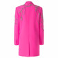 Women Sparkly Fuchsia Blazer Long Hand Stitched Stones Coat Cocktail Blazer Dress