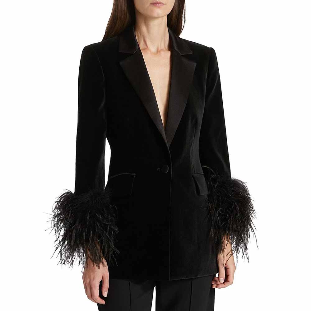 Women's Long Sleeve Black Feather Blazer