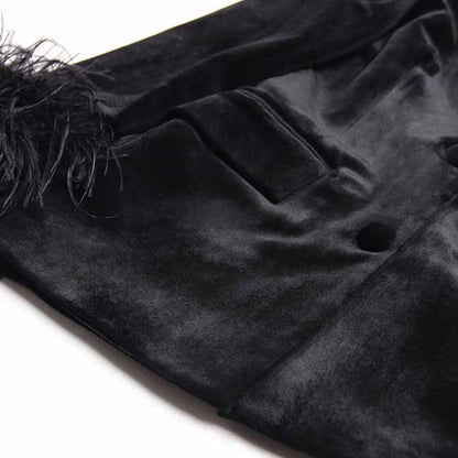 Women's Long Sleeve Black Feather Blazer