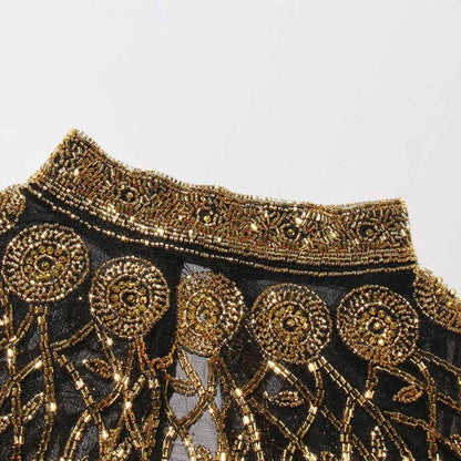 Elegant gatsby style beaded fringe cape designed for vintage-inspired fashion lovers