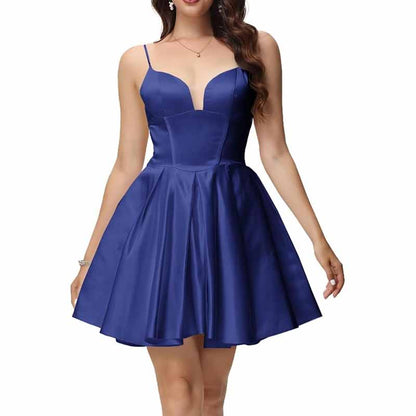 Women's Satin Homecoming Dresses for Teens Short Prom Dresses with Pockets