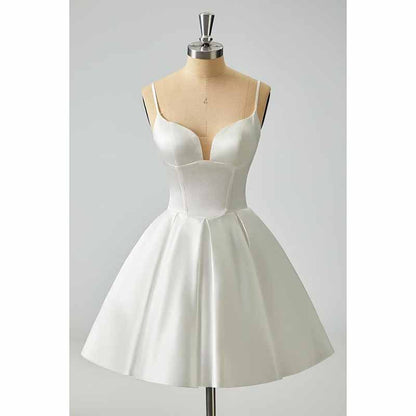 Women's Satin Homecoming Dresses for Teens Short Prom Dresses with Pockets