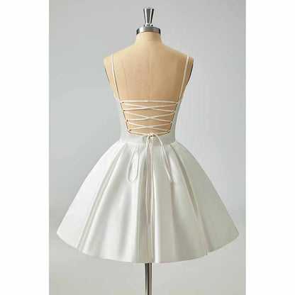 Women's Satin Homecoming Dresses for Teens Short Prom Dresses with Pockets