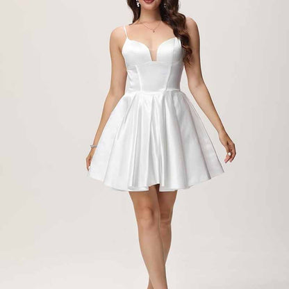 Women's Satin Homecoming Dresses for Teens Short Prom Dresses with Pockets