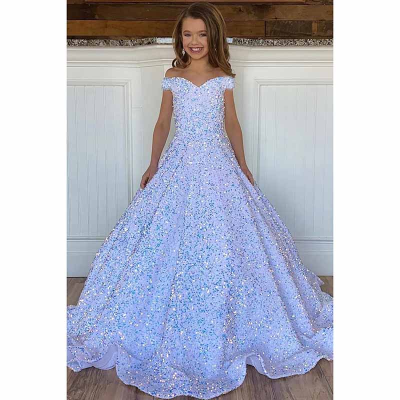 Princess Girls Pageant Dress Sparkly Sequin Flower Girl Dresses Ball G – SD  Dresscode & Fashiontrends