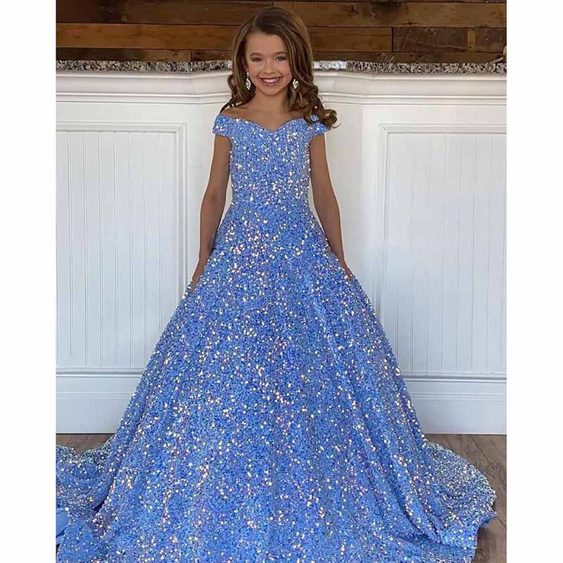 Princess Girls Pageant Dress Sparkly Sequin Flower Girl Dresses Ball Gown Kids Dress