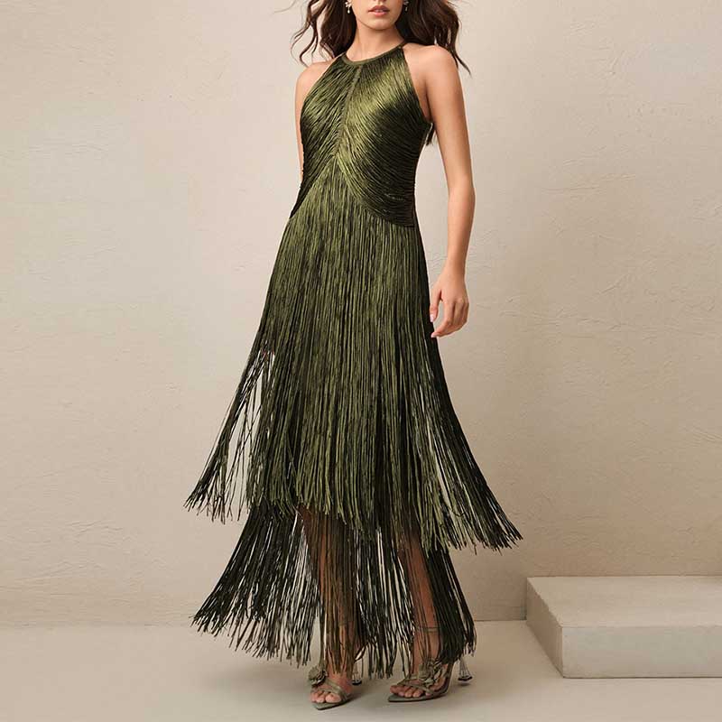 Elegant SD Dresscode glam party gown with tassel featuring a stylish draped design for special occasions