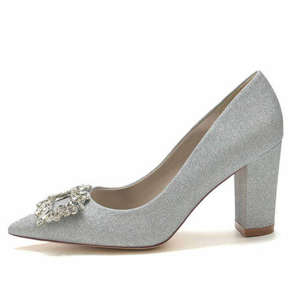 S&DCo. silver heels featuring glitter bridal shoes with beaded buckle for elegant occasions