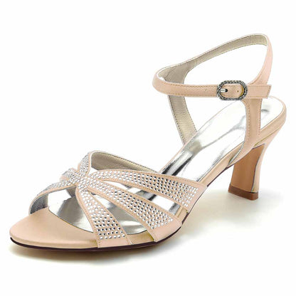 S&DCo. glitter satin prom heels with decorative rhinestones and an elegant ankle strap