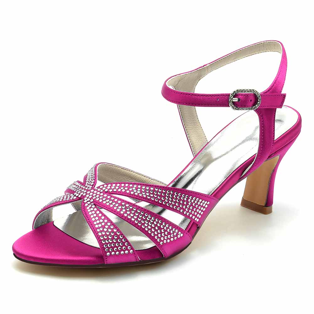 S&DCo. glitter satin prom heels in vibrant pink with decorative strap detailing and a chic design