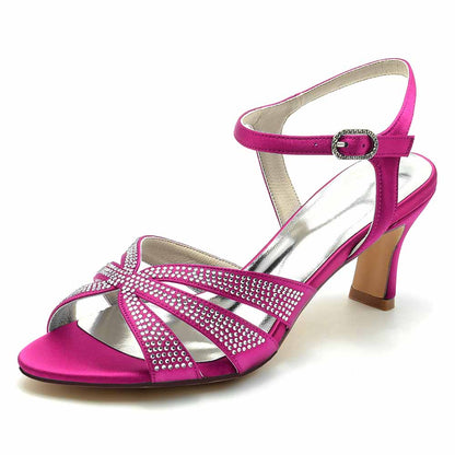 S&DCo. glitter satin prom heels in vibrant pink with decorative strap detailing and a chic design