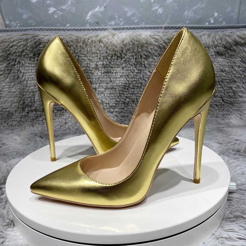 Gold heel pumps for women with a sleek pointed toe and high stiletto heel