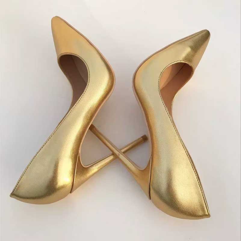 Elegant gold heel pumps for women with a sleek pointed toe design from SD Dresscode & Fashiontrends